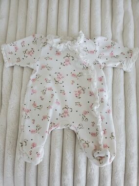 Little Me Preemie Footie Onesie with Pink Floral Ruffles